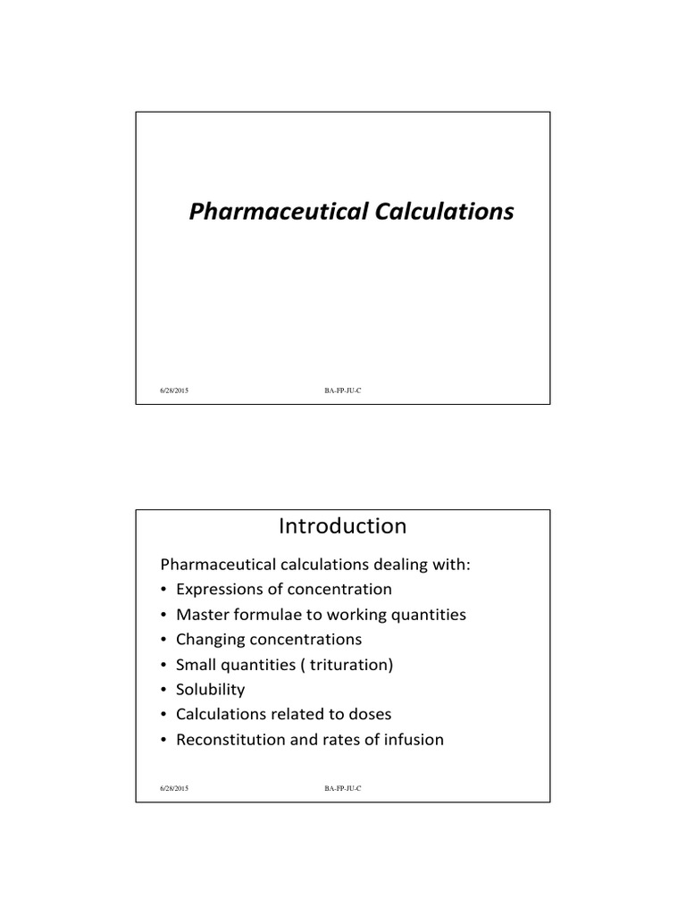 S02 Dispensing Calculation PDF Mass Concentration (Chemistry