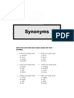 Synonyms: Select The Word That Most Nearly Means The Word Provided