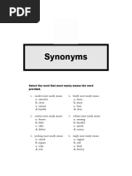 Synonyms: Select The Word That Most Nearly Means The Word Provided