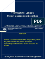 Thirteenth Lesson Project Management Essentials: Enterprise Economics and Management