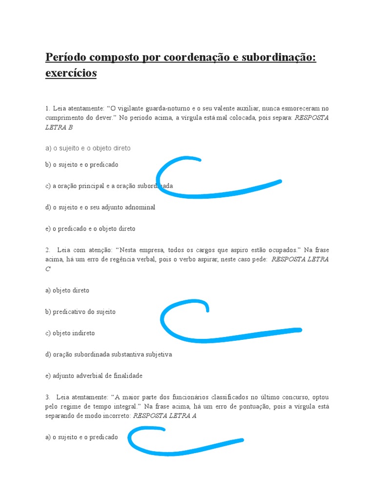 Período Composto Por Coordenação e Subordinação: Exercícios: Letra B ...