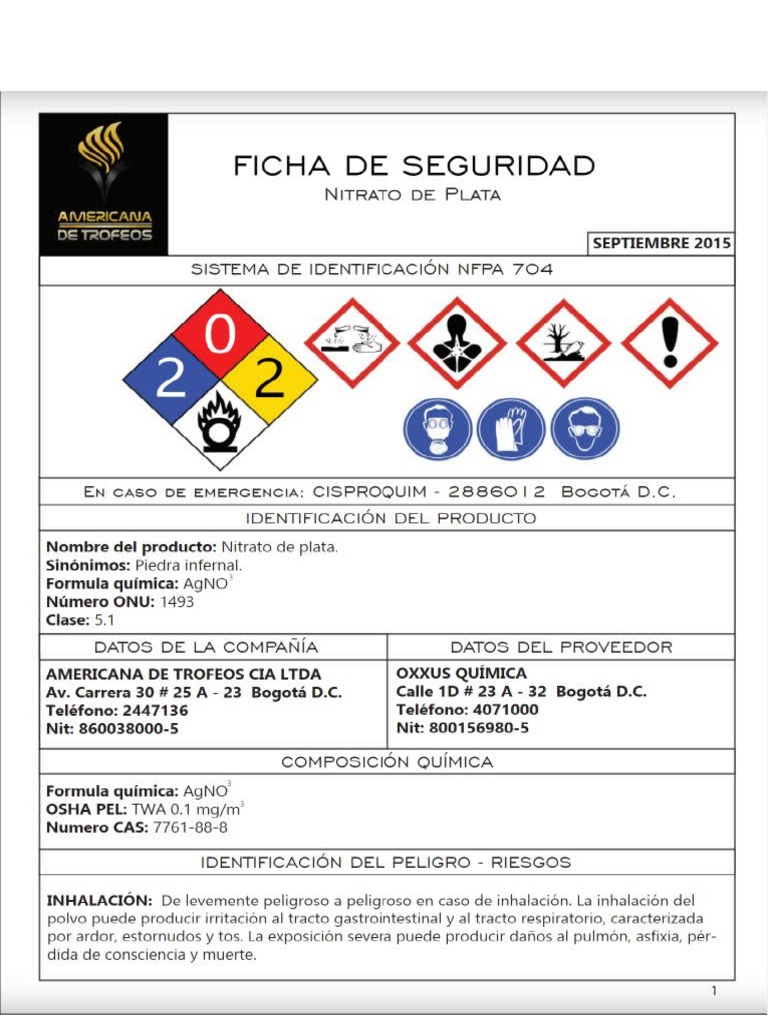 Ficha de Seguridad Nitratro de Plata PDF