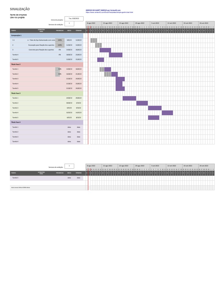 Gráfico de Gantt Simples1 | PDF | Planilha