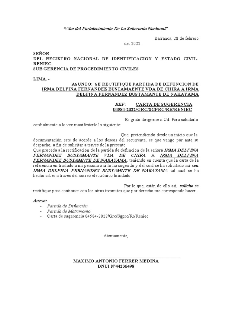 Carta A Reniec | PDF