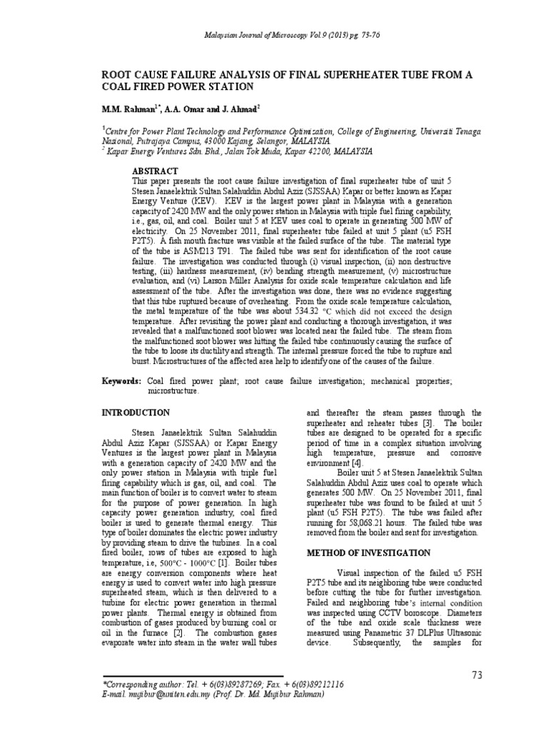 Root Cause Failure Analysis of Final Superheater Tube From A Coal Fired