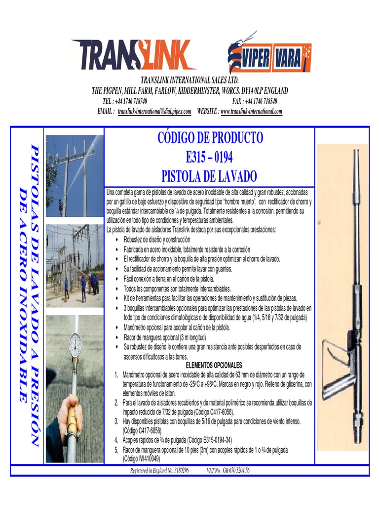 Pistola de Lavado Inoxidable E315-0194 | PDF | Acero | Materiales