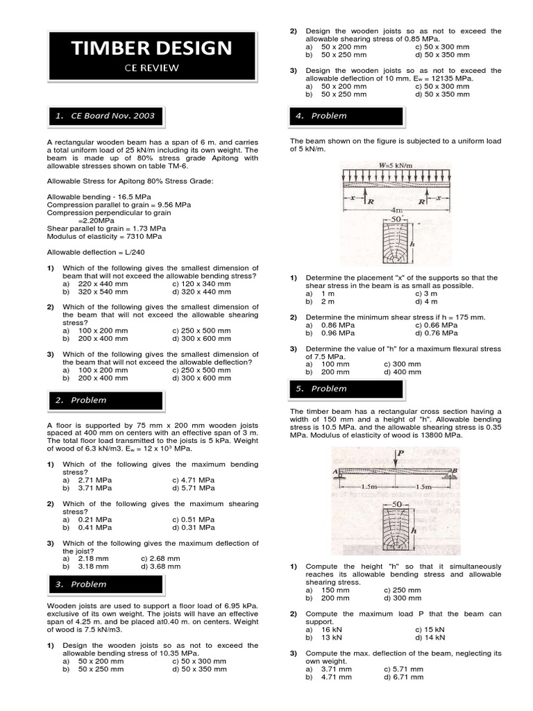 Timber Beam Design and Analysis Problems | PDF | Bending | Beam (Structure)