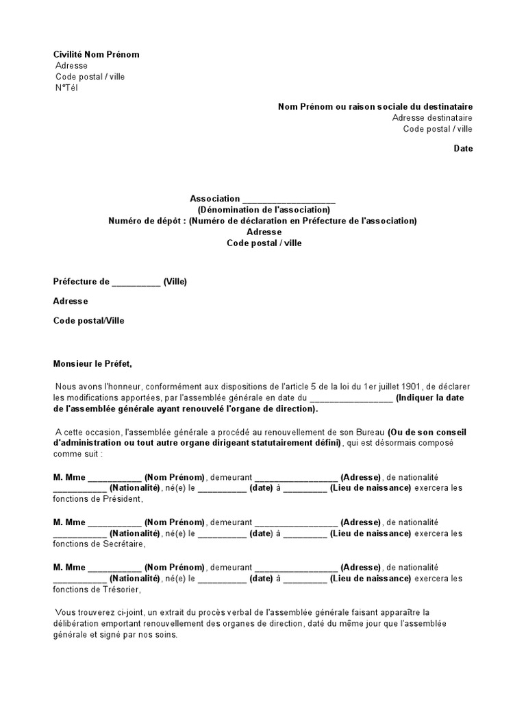 Lettre de Déclaration de Changement Des Administrateurs de L ...