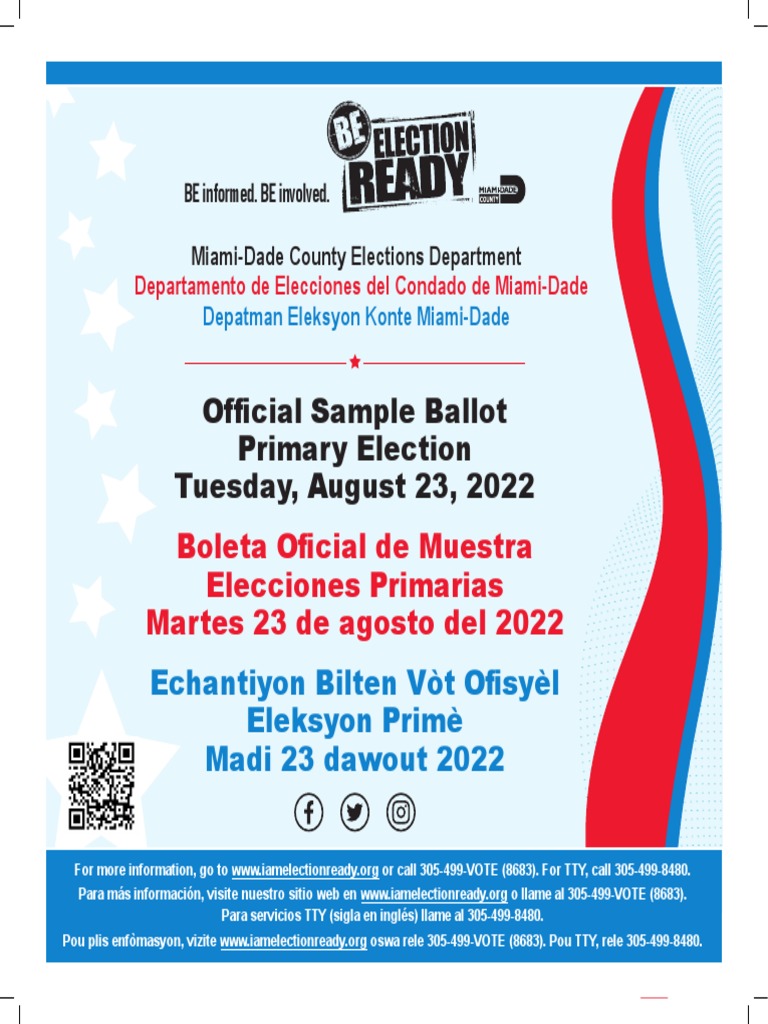 Miami Dade Official Sample Ballot Primary Election PDF Government