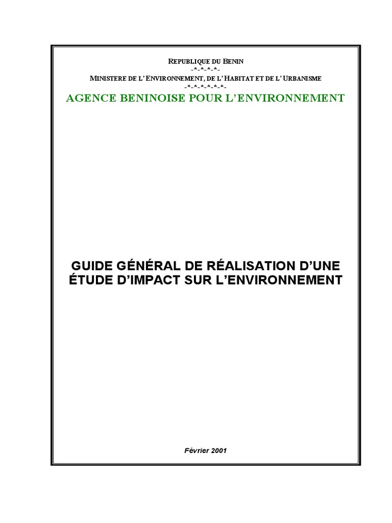 Guide General de Realisation D'une Etude D'impact Sur L'environnement ...
