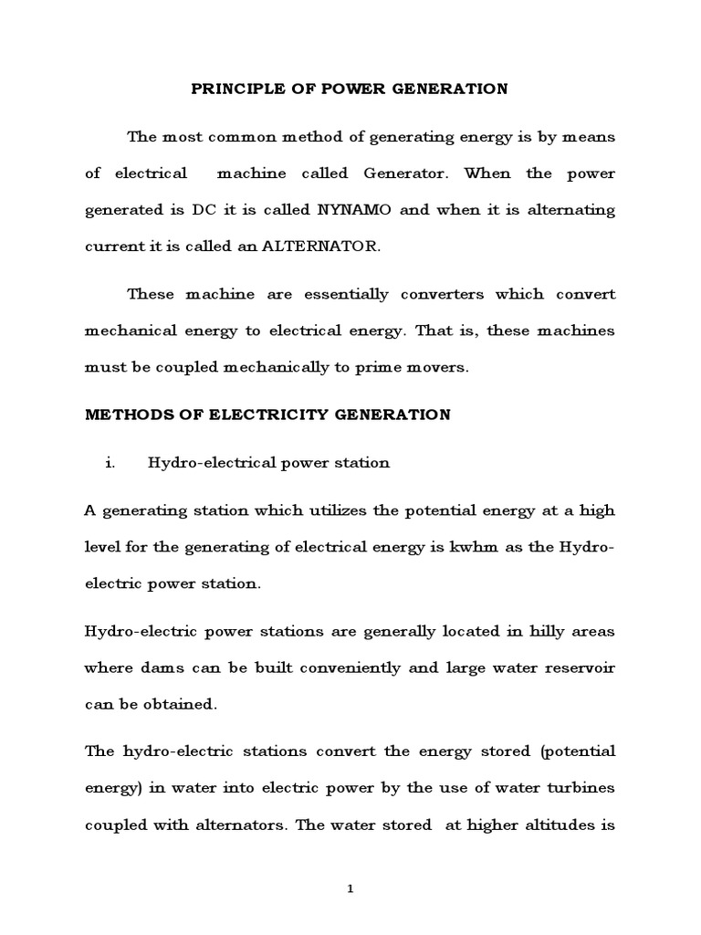 Principles of Electricity Generation | PDF | Electric Power ...