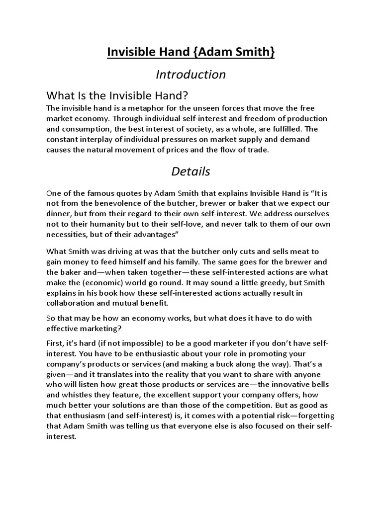 Economics Project Invisible Hand Adam Smith Pdf Adam Smith