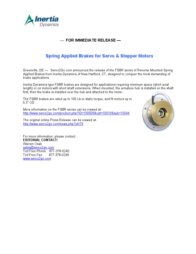 Spring Applied Brakes for Motors | PDF | Technology & Engineering