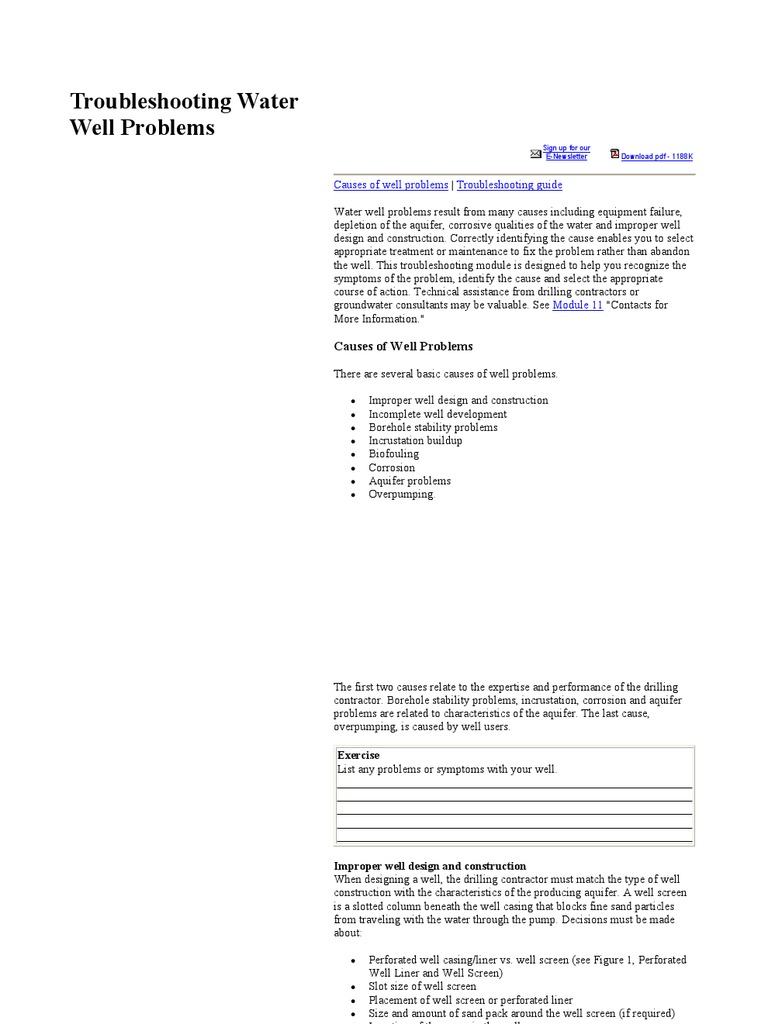 Water Well Troubleshooting Guide | PDF | Casing (Borehole) | Aquifer