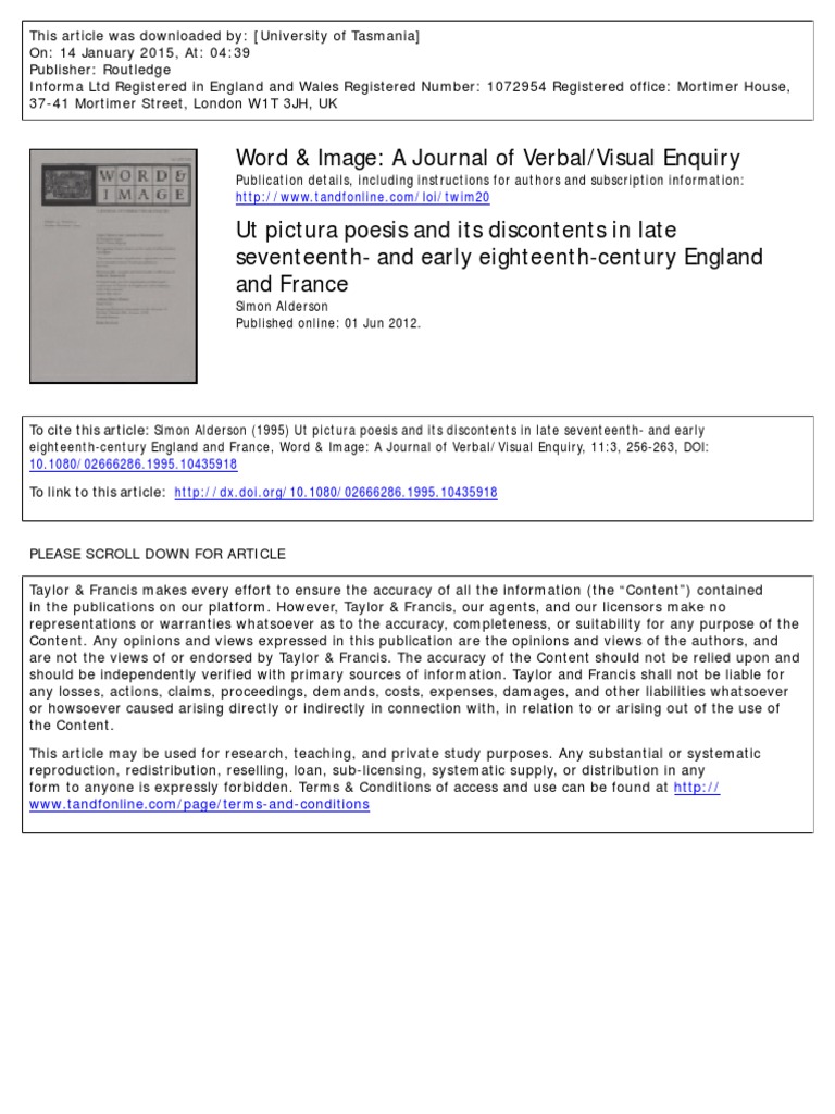 Word & Image: A Journal of Verbal/Visual Enquiry | PDF | Paintings | Poetry