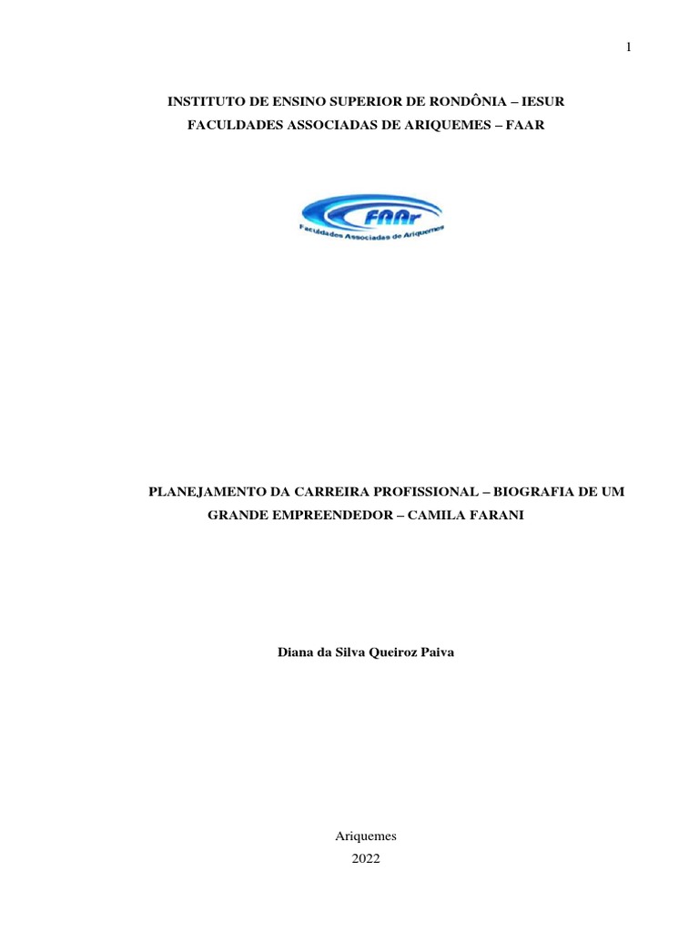 Trabalho Planejamento Da Carreira Profissional - Biografia | PDF ...