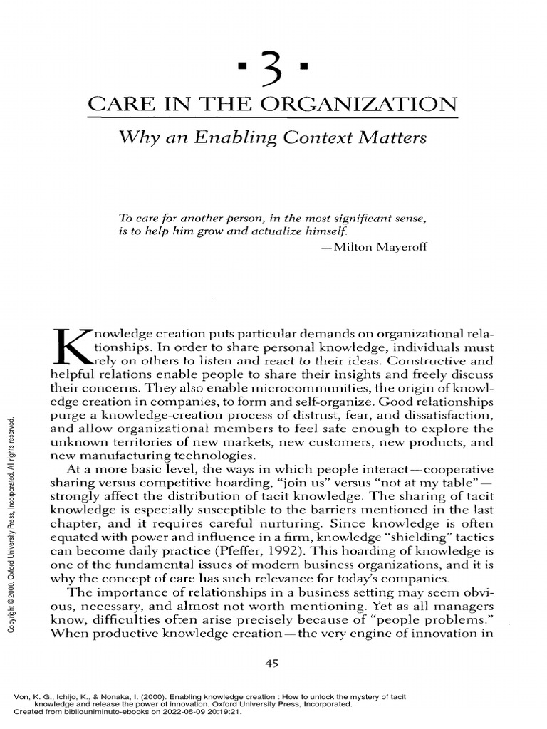 Enabling Knowledge Creation How To Unlock The Myst... - (3 CARE IN THE ...