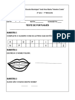 1º TESTE DE PORTUGUÊS - 2º Ano