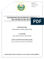 Contrato de Mutuo en Escritura Pública Con Emisión de Testimonio en Copia Fotostática