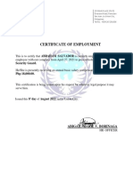 Certificate of Employment: Security Guard