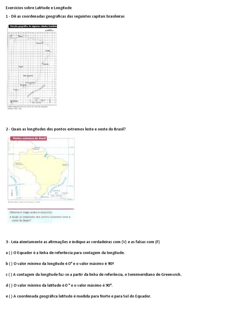 Exercícios Sobre Latitude e Longitude | PDF