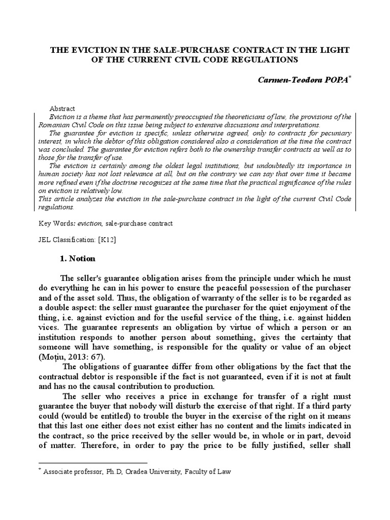 The Eviction in The SalePurchase Contract in The Light of The Current