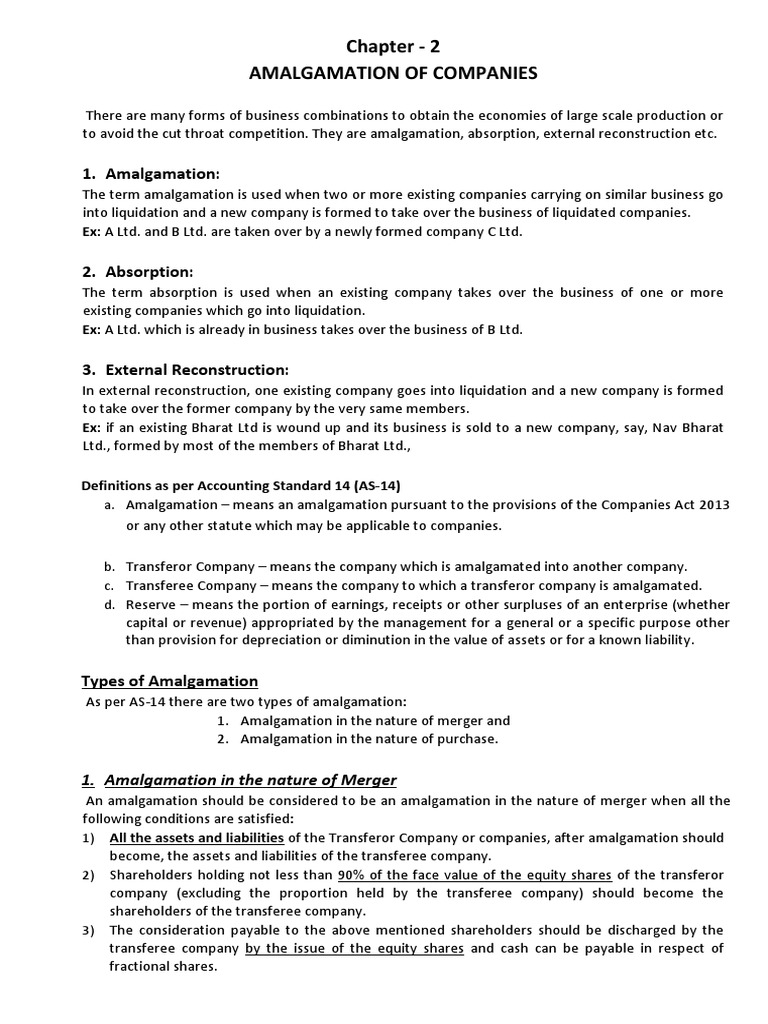 Types of Amalgamation PDF Equity (Finance) Debits And Credits