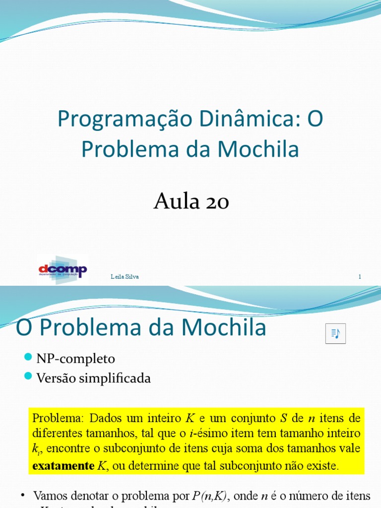 Aula 20 - Programacao Dinamica - Mochila - Com Audio | PDF ...