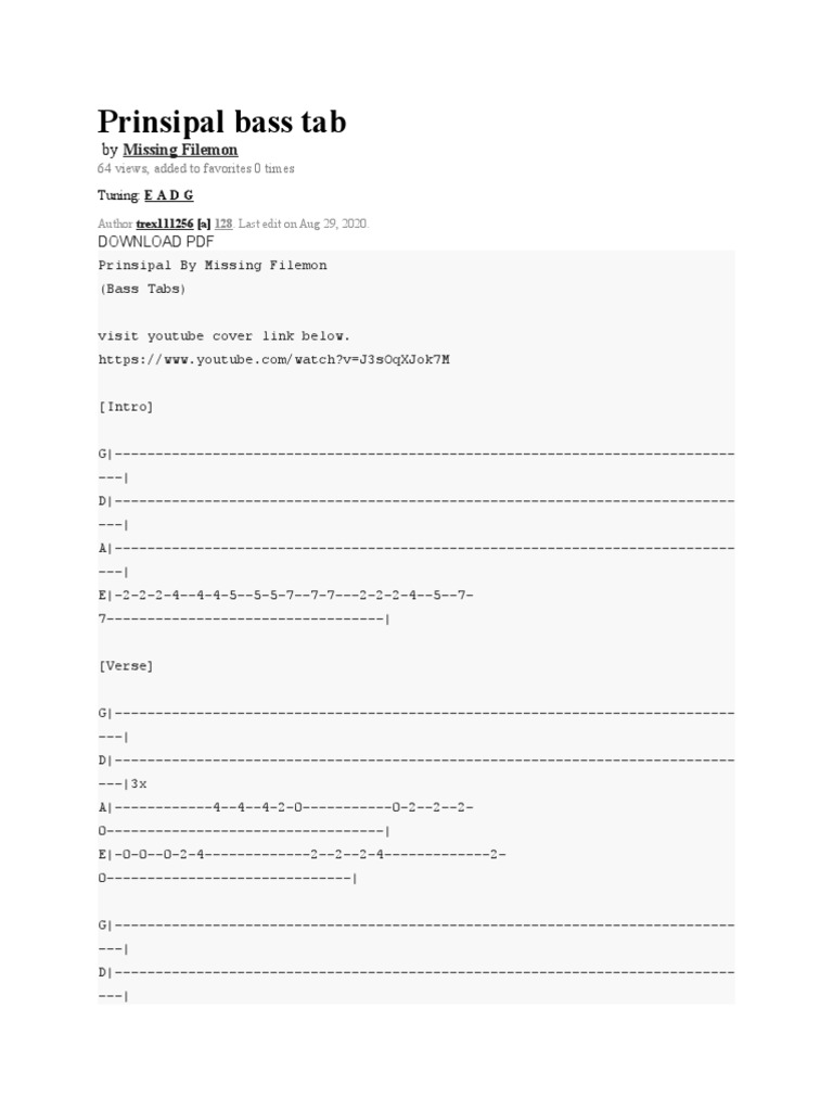 Prinsipal bass tab missing filemon download gr tis pdf songs