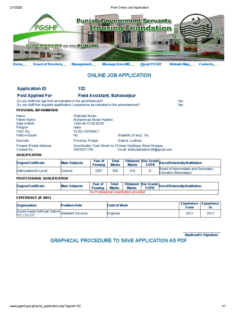 PGSHF Job Application PDF Download | PDF | Abrahamic Religions