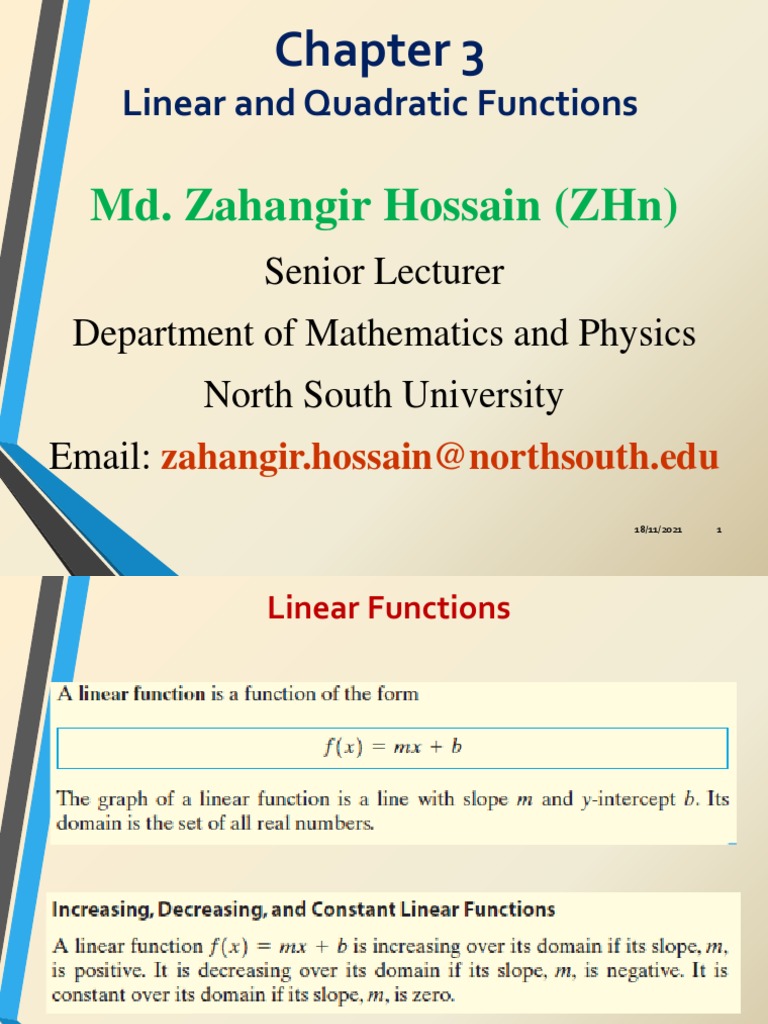 Lecture - 09 - Linear and Quadratic Functions - 3.1 - 3.3 - 3.4 | PDF ...