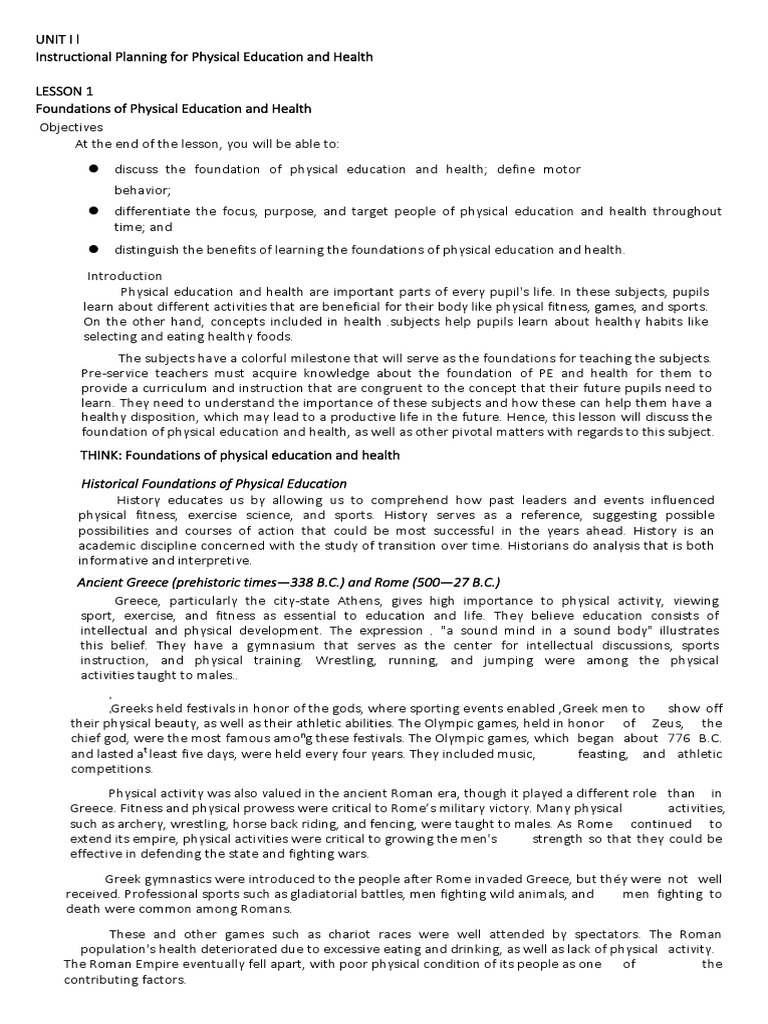 Foundations of PE and Health Education | PDF | Instructional Design ...