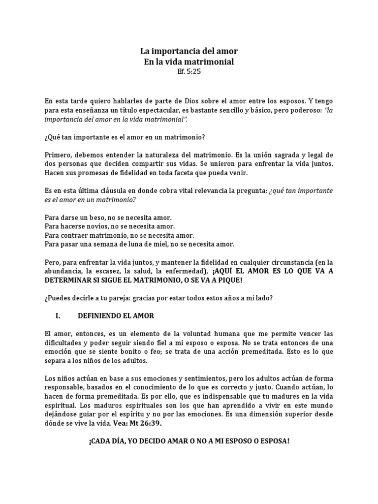 Importancia del Amor en el Matrimonio | PDF | Amor | Matrimonio