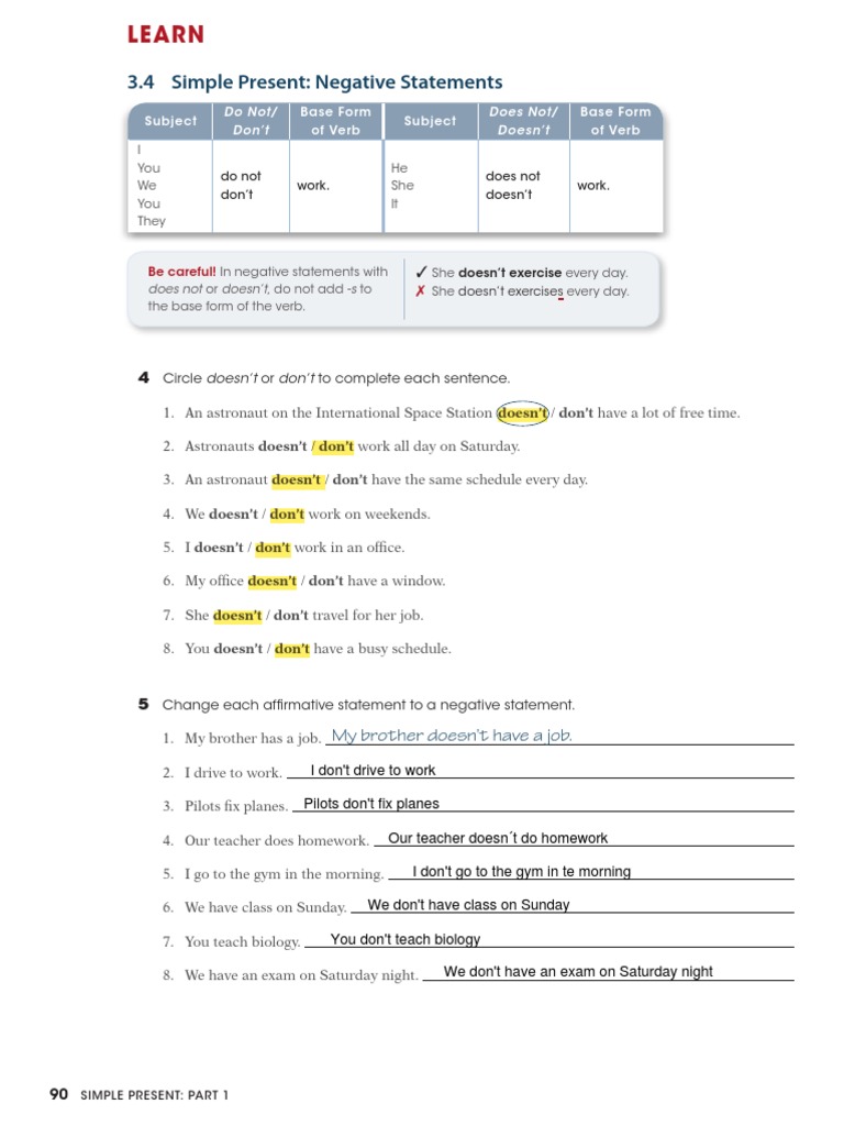 Simple Present Resuelto | PDF | Workweek And Weekend | Semantic Units