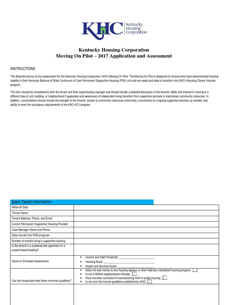 KHC Housing Readiness Assessment PDF Landlord Arrears