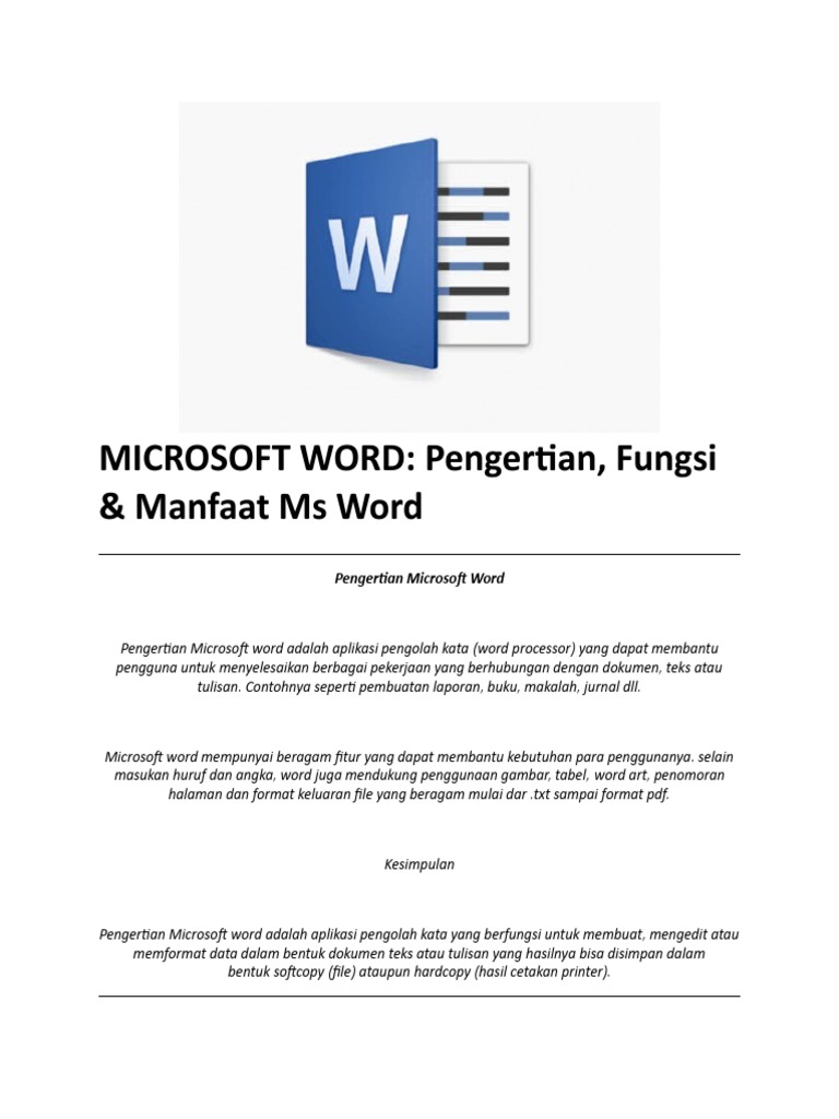 MICROSOFT WORD Pengertian, Fungsi & Manfaat Ms Word PDF