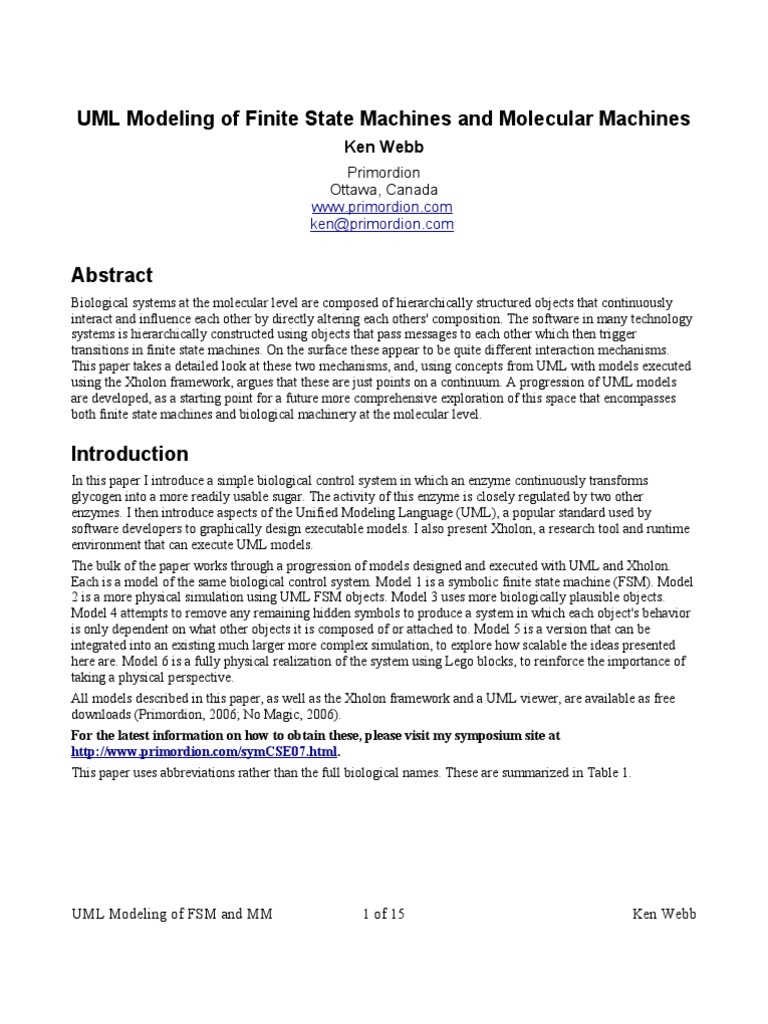 UML Modeling of Finite State Machines and Molecular Machines | PDF ...