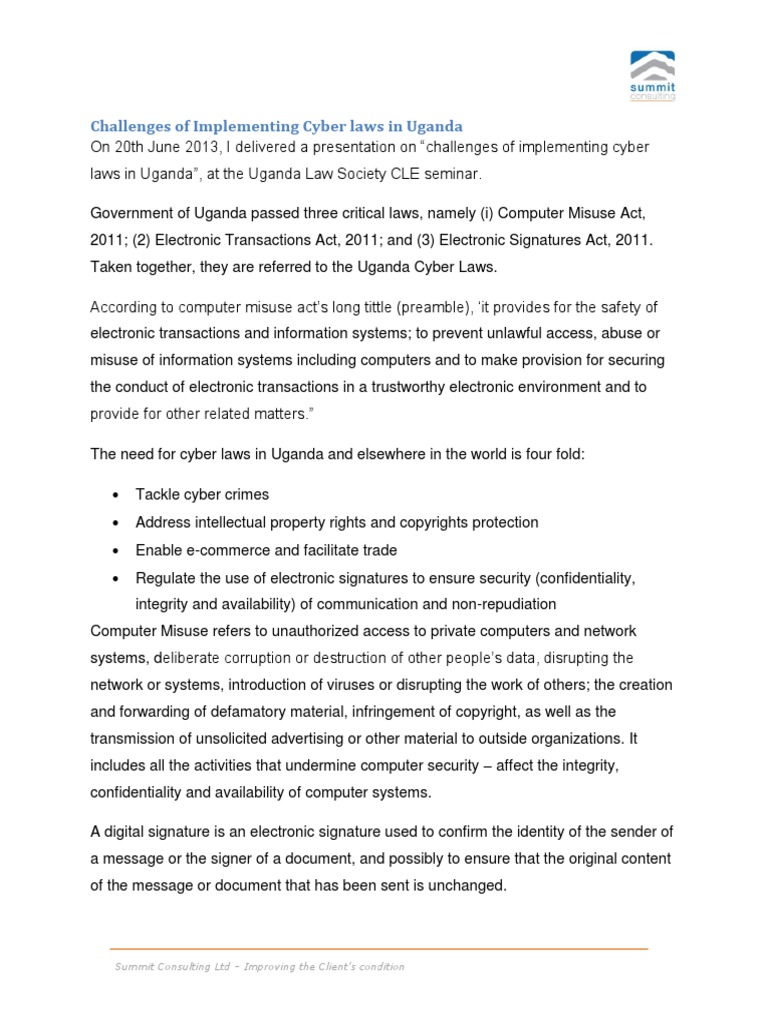 Challenges - Implementing Cyber Laws in Uganda | PDF | Security