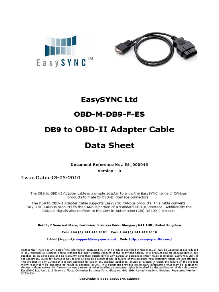 OBD2 Adapter Cable Datasheet | PDF | Electrical Connector | Electrical ...