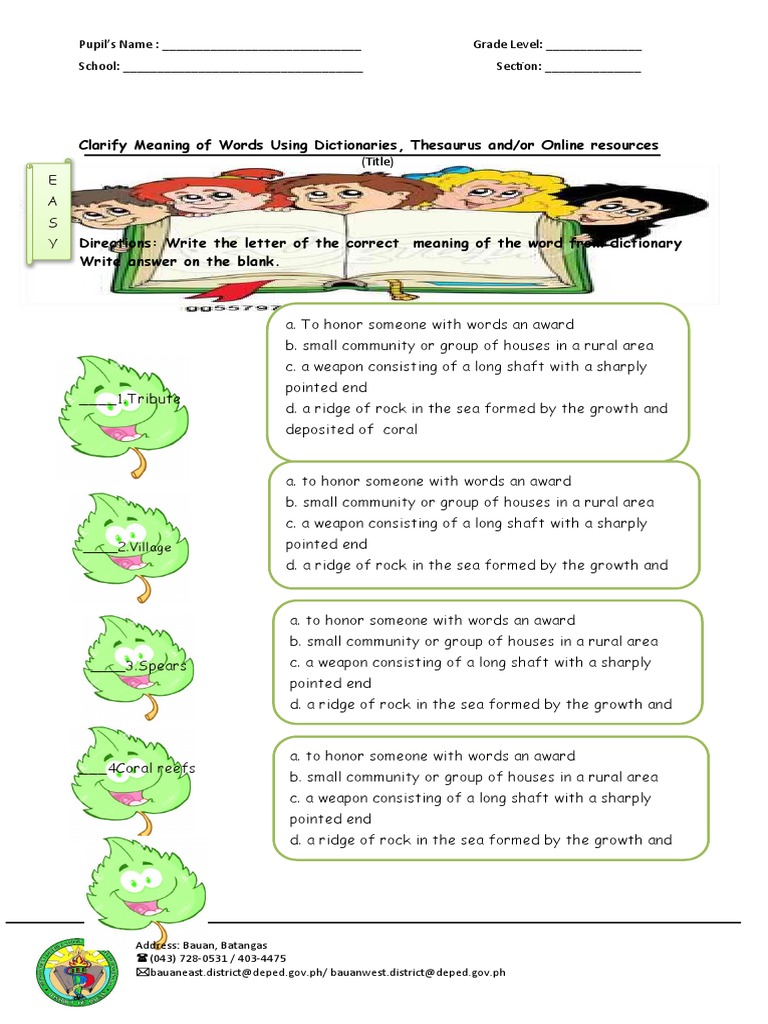 Clarify meaning of words using dictionaries thesaurus and or online