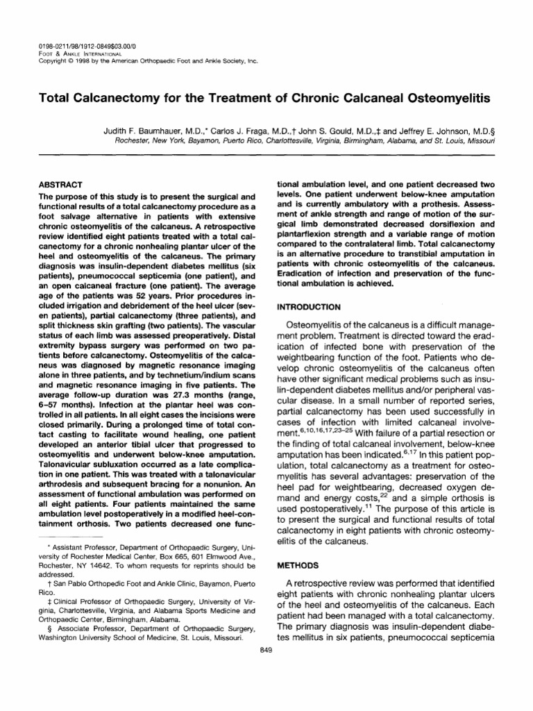 Calcanectomy For Osteomyelitis | PDF | Foot | Human Leg