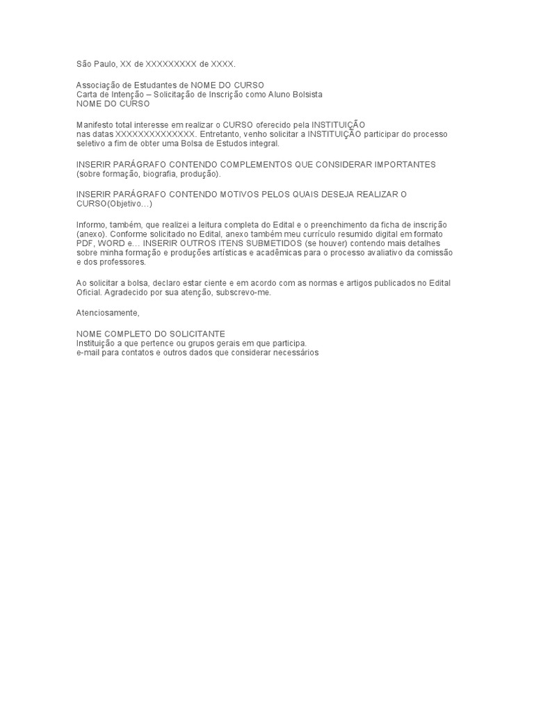 Carta para Bolsa de Estudos | PDF