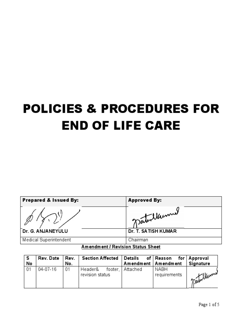 POLICIES & PROCEDURES FOR END OF LIFE CARE | PDF | End Of Life Care ...