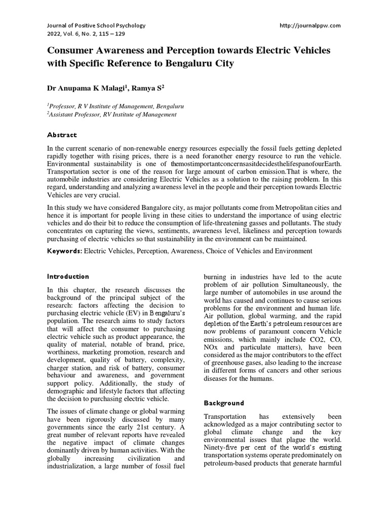 Consumer Awareness and Perception Towards Electric Vehicles With