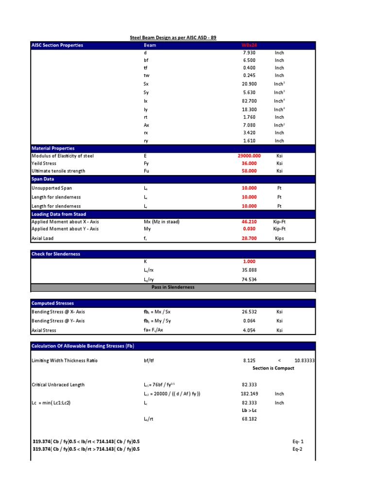 Steel Beam Design As Per AISC ASD PDF Beam (Structure) Bending