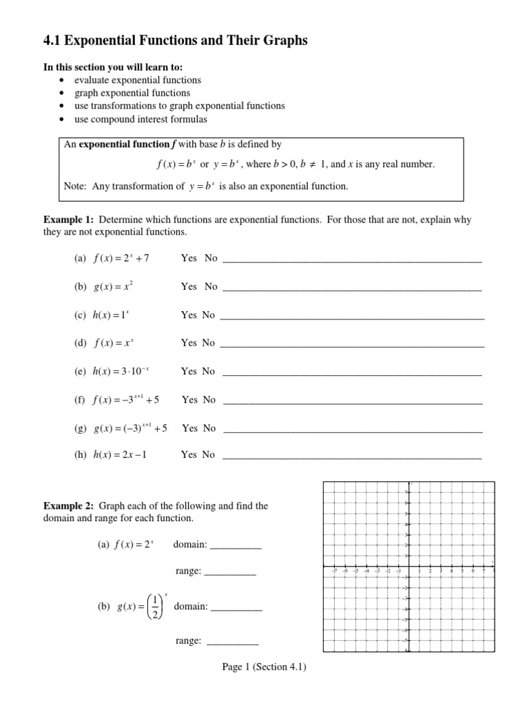 Exponential Functions - Notes and Worksheet | PDF | Logarithm ...