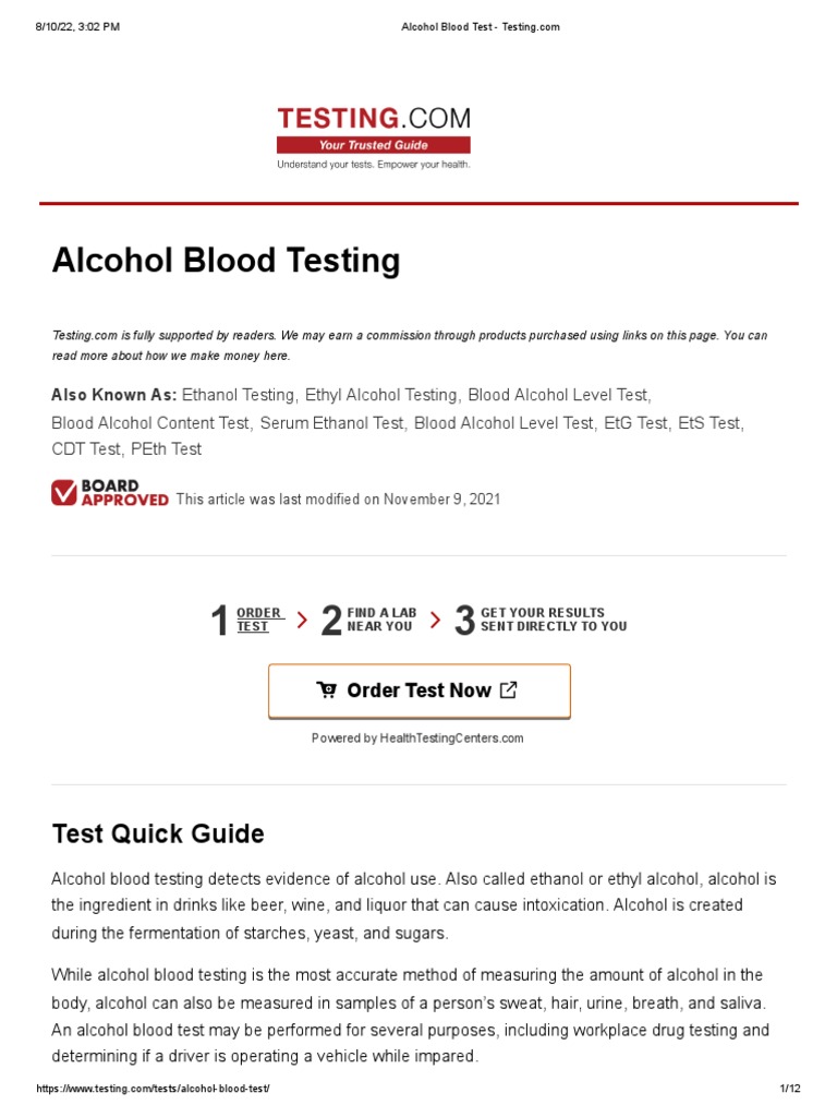 Alcohol Blood Test PDF