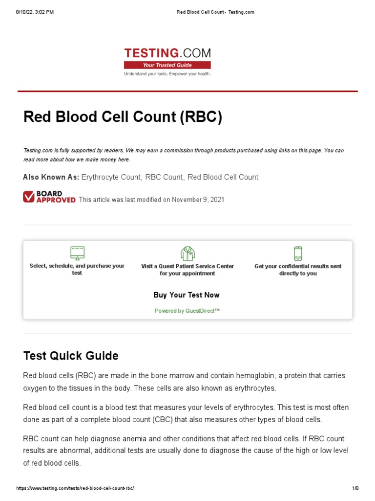 Red Blood Cell Count (RBC) : Test Quick Guide | PDF | Red Blood Cell ...