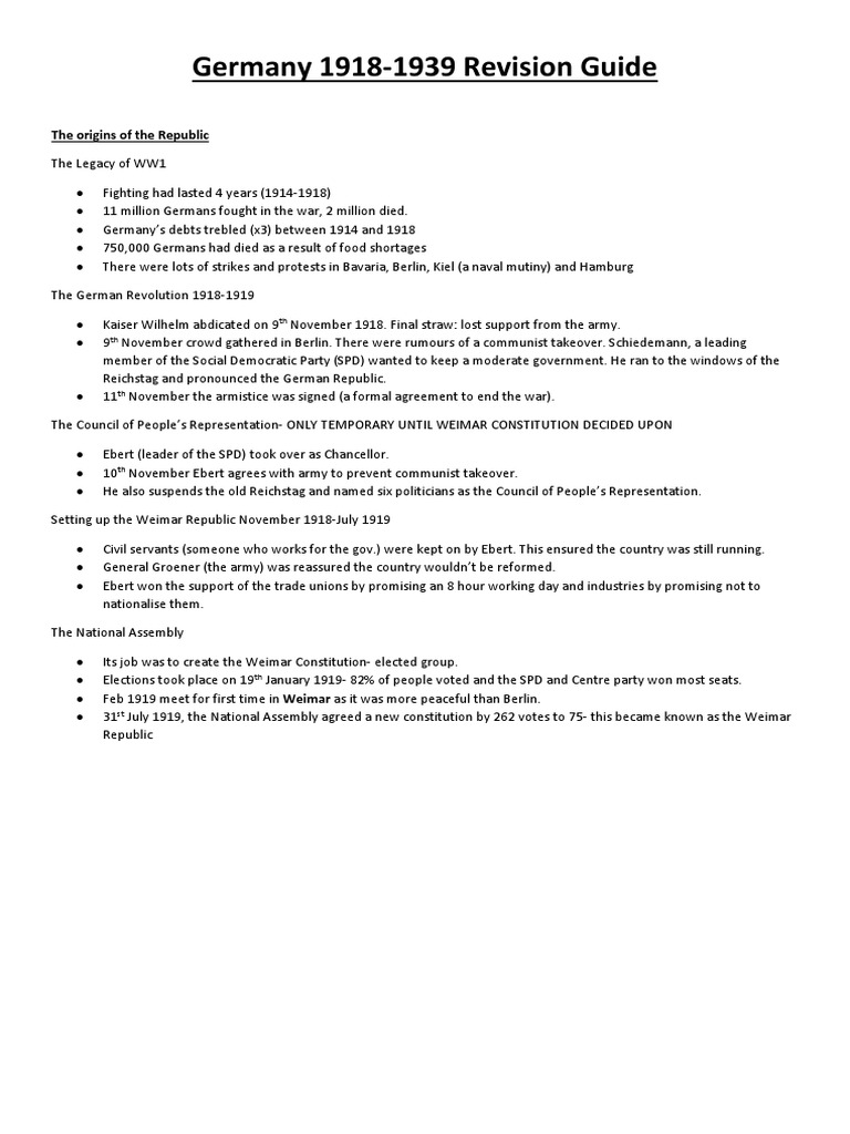Germany Revision Guide PDF Cost Of Living Weimar Republic