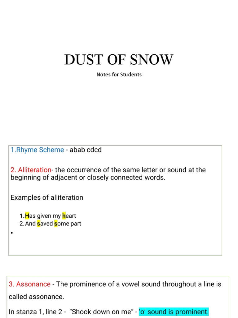 DUST OF SNOW Summary & Poetic Devices (Student Notes) PDF